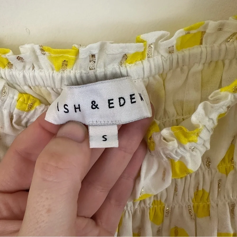 Ash & Eden Rucha Puff Sleeve Blouse In Yellow Patterned Size Small